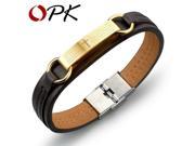 OPK PU Leather Man s Bracelet Classical Gold Plated Stainless Steel Cross Holy Bible Design Men s Jewelry Gift PH962