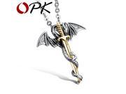 OPK Personality Dragon Sword Man Pendant Necklaces Punk Silver Gold Plated Stainless Steel Men Jewelry Link Chain GX937J