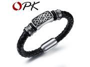 OPK Handmade Leather Knitted Bangles For Man Rock Style Stainless Steel Decoration Men Jewelry Best Gift For Friends PH1001