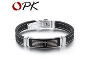 OPK Fashion Black Silicone Man Bracelets Vintage Religious Jesus Bible Cross Design Men Jewelry 21CM Long PH924