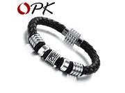 OPK Brand Vintage Knitted Genuine Leather Man Bracelets Bangles Jewelry Fashion Design Stainless Steel Accessories PH900