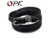 OPK Unisex Multilayer Leather Charm Bracelet Punk Style Stainless Steel Belt Design Clasp Personality Women Men Jewelry PH986