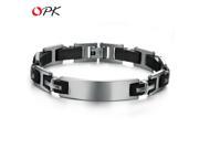 OPK FASHION JEWELRY Silicone Buckle Bracelets Stainless Steel Men Bracelet Cross Design Inlay 22cmx12mm 812