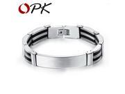 OPK Genuine Silicone Link Chain Bracelets Classical Black Silver Stainless Steel Smooth Surface Men Jewelry Bangles 936