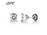 OPK Unisex Stud Earrings Fashion Black White AAA Cubic Zirconia Stainless Steel Women Men Punk Ear Jewelry GE317