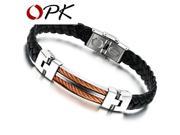 OPK Handmade Leather Man Bracelet Fashion Rose Gold Gold Plated Stainless Steel Men s Jewelry High Quality Accessories PH765