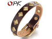 OPK Belt Leather Man Bracelets Fashion Brown Color Genuine Leather Men Jewelry 21cm Long Adjustable Accessories PH958
