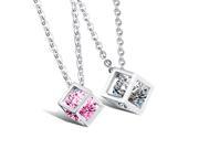 OPK Lovers White Pink Cubic Zirconia Pendant Necklaces Classical Stainless Steel Link Chain Women Men Jewelry GX950