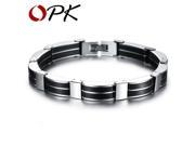 OPK JEWELRY Trendy Silicone Stainless Steel Wire Cable Chain Handmade Wide Wristband Black Punk Rock Men Accessory 815