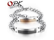 OPK 1 Pair Price Woman Man Link Chain Bracelets Black Gold Plated Stainless Steel Cubic Zirconia Women Men Jewelry GS708
