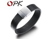 OPK Cool Genuine Leather Bangles For Man Punk Stainless Steel Clasp 16MM Width Men Jewelry Pulseira Homens 940