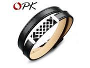 OPK Synthesis Leather Charm Bracelet Classical Stainless Steel Squared Heart Black Brown Men Jewelry Best Gift For Boys PH971