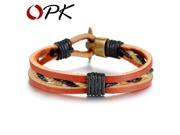 OPK Brand Casual Sporty Men Leather Bracelet Allergy Alloy Cheap Price Deep Brown Jewelry Bangle Charms PH862