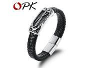 OPK Vintage Genuine Leather Man Charm Bracelets Fashion Anchor Stainless Steel Knitted Men Jewelry Personality 16MM Width PH948