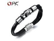 OPK Classical Leather Weaved Man Bangles Fashion Elephant Design Stainless Steel Men Jewelry Cool Bracelet PH1053