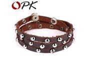 OPK Unisex Leather Wrap Bracelets Punk Style Three Layer PU Leather with Rivet Cool Women Men Bracelet Jewelry PH1045