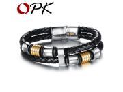 OPK Handmade Double Layers Genuine Leather Bracelets Men s Stainless Steel Charm Bracelet Jewelry With Magnet Clasp Best Quality