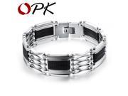 OPK Personality 18MM Width Silicone Bracelets Vintage Stainless Steel Double Layer Genuine Silicone Link Chain Men Jewelry 935