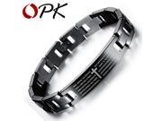 OPK Chain Link Bracelets For Man Fashion Holy Bible Cross Smooth Black Stainless Steel Mens Vintage Jewelry GS768