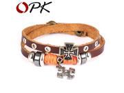 OPK Vintage Bracelets For Man Students Fashion Religious Cross Design Double Layer Leather With Alloy Men Jewelry PH1038