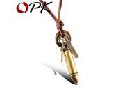OPK Cool Bullet Pendant Necklaces Punk Style Leather with Copper Alloy Long Necklaces For Man Personality Men Jewelry PX006