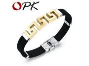 OPK Black Silicone Charm Bracelets Classical Hollow Out Stainless Steel Men s Fashion Jewelry Wristband 21.5cm Long PH996