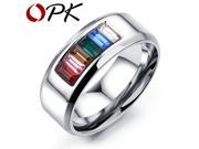 OPK Fashion Rainbow Wedding Engagement Rings For Men Women Wholesale Gay Pride Ring With Cubic Zirconia Stainless Steel GJ481