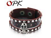 OPK JEWELRY Skull Heads PUNK Style Rock Fine Leather Bracelet Hip pop rivet bangle gift for men 776