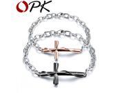 OPK Cross Design Couple Bracelets Trendy Black Rose Gold White Plated Stainless Steel Link Chain Fashion Women Men Jewelry 776