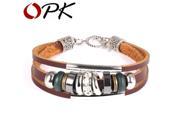OPK Unisex Three Layers Leather Wrap Bracelet Mens Womens Alloy Punk Style Jewelry 18.5cm Long Bracelet Accessories PH1029