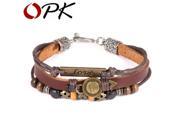 OPK Fashion Leather Charm Bracelets Classical Three Layers Leather with Alloy Men Jewelry Bracelet LOVE Design PH1027