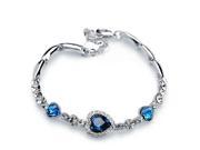 Stylish Women Ocean Blue Sliver Plated Crystal Rhinestone Heart Charm Bracelet Bangle Gift Jewelry