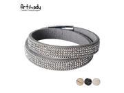 Artilady fahion charm leather bracelet 2 row with full crystal bangle women jewelry BW