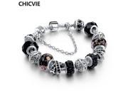 CHICVIE Black Crystal Chain Link Pandora Bracelets For Women Female Charm Bracelets Bangles DIY Silver Jewelry SBR160014