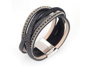 est wide magnetic bracelet with braided PU leather and metal chains magnetic bracelets for women gifts