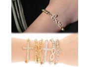 Trendy Rhinestone Inlaid Love Letter 8 Cross Pendent Elastic Woman Bracelet Female Jewelry Accessories BL 0216