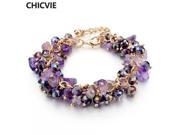 CHICVIE Purple Amethyst Crystal Charm Bracelets Bangles With Stones Gold plated Bracelet Femme For Women Jewelry SBR140192