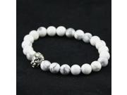 8mm Natural White Turquoise Stone Beads Bracelet for Women Antique Silver and Gold Lion Head Bracelets High Grade Mens Jewelry