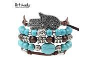Artilady hamsa hand 5 set leather bracelets boho turquoise bracelet set for statement women jewelry party gift