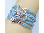 Hot Leather vivid butterflies LOVE Friendship Charm Sideway Braided Wristband Bracelet