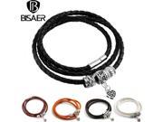 BISAER Genuine Leather Bracelets for Women Clasp Trendy Rope Chain Silver Plated Heart Charm Femme Bracelet amp Bangles Pulseras