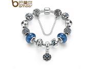 Silver Plated Snake Chain Charm Bracelets Bangles with Safety Chain Glass Beads Bracelet for Women PA1494