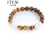 17KM Men Bracelets Gold Color Skull Bead Charm Buddha Charm Lava Bracelet Matte Yoga Natural Stones For Women Jewelry