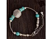 Turquoise Charm Bracelet Antique Silver Charm Chain Link Bracelet Bangle Wristband Cuff Bead Bracelet for Women Girl