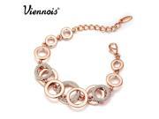 Viennois Rose Gold Silver Plated Circles Bracelet Bangles for Woman Rhinestones Paved Double Layer Round Female Bracelets