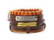 4 set Vintage Handmade Beads Woven Genuine Leather Bracelets For Women Bangles Male Homme Men Jewelry Accessories