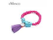 eManco 18 Color Bohemia Tassel Charms Bracelets Bangles for Women Crystal Wood bead Turquoise Adjustable Jewelry