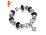 Exquisite Silver Crystal Charm Bracelet 925 for Women Silver Snake Chain Murano Glass Black Beads Bracelet Authentic Jewelry