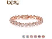 BAMOER 7 Rose Gold Plated Chain Link Bracelet for Women Ladies Shining AAA Cubic Zircon Crystal Jewelry Gift JIB012