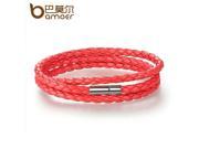 BAMOER Cheap Men Women Leather Bracelet with Adjustable Long Chain Magnet Red Bracelets Jewelry PI0063 6